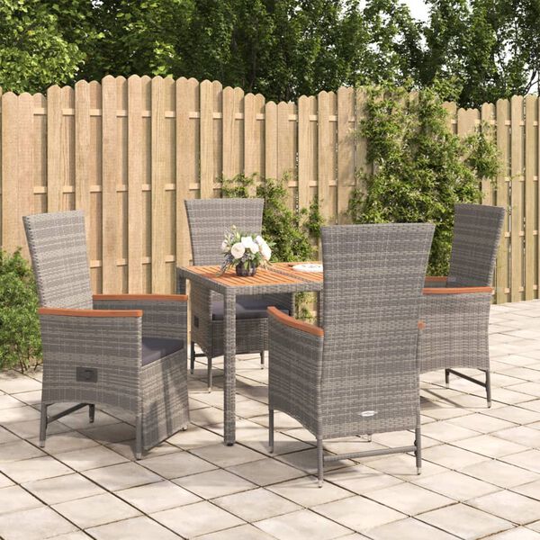 vidaXL Garden Dining Set Grey PE Rattan 5 Piece Set Garden Dining Set