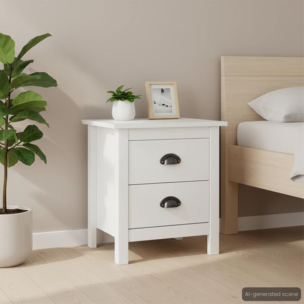 vidaXL Bedside Cabinet White Solid pine wood Medium Bedside Cabinet