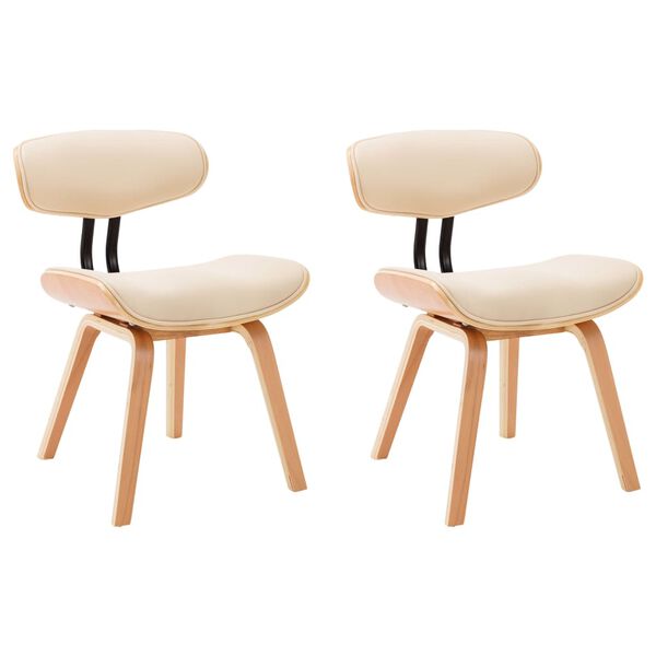 vidaXL Dining Chair Set of 2 Cream Faux leather, bent wood Standard