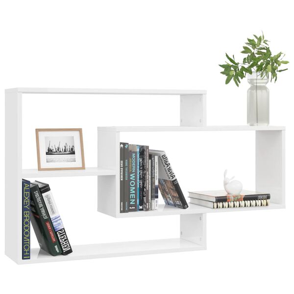 vidaXL Wall Shelf Glossy white Engineered wood Medium Wall-mounted