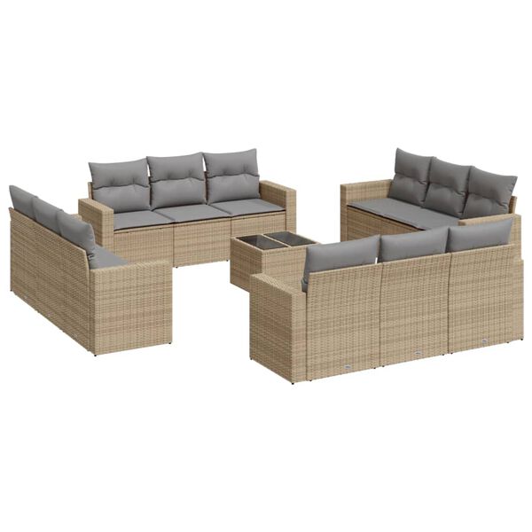 vidaXL Garden Sofa Set Beige PE rattan, Powder-coated steel, Tempered glass