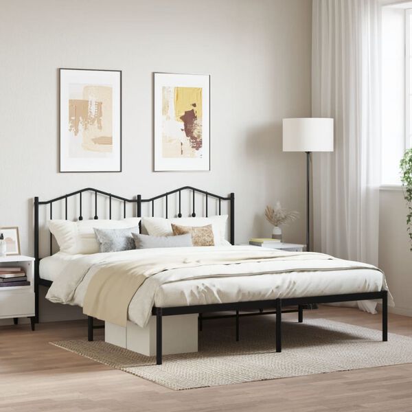vidaXL Bed Frame Black Powder-Coated Steel 63x79 in Bed Frame