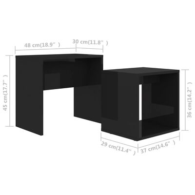 vidaXL Coffee Table Set High Gloss Black 18.9"x11.8"x17.7" Engineered Wood