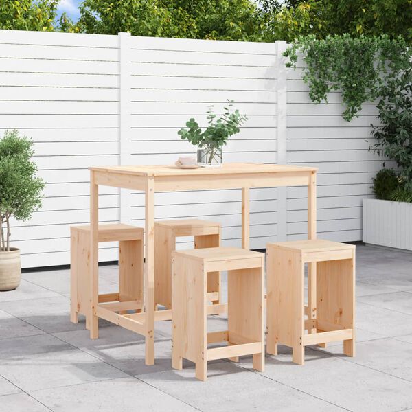 vidaXL Garden Bar Set Natural wood Solid pine wood Bar set for 4