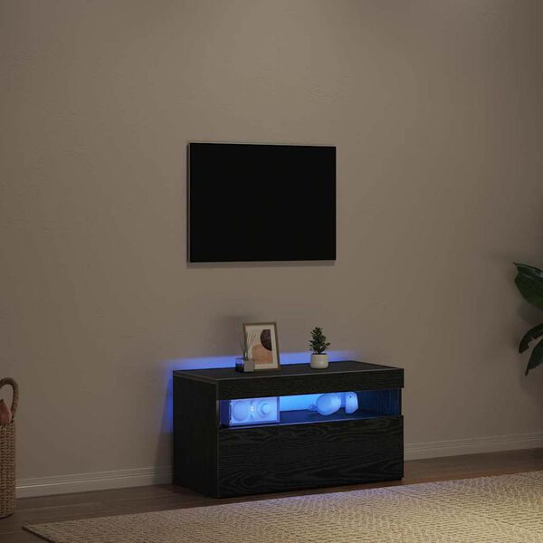 vidaXL TV Cabinet Black Oak 29.53 x 13.78 x 15.75 in Engineered Wood