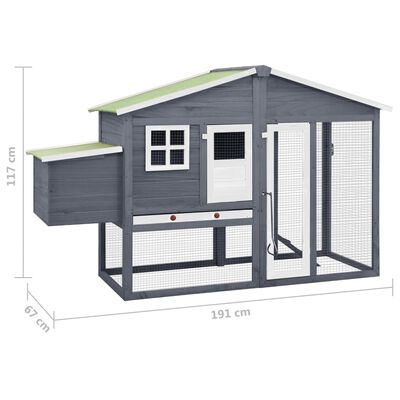 vidaXL Chicken Coop with Nest Box Gray and White Solid Fir Wood