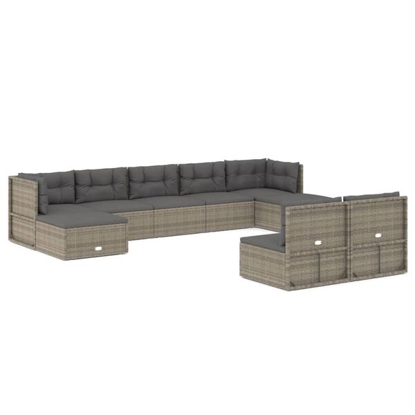 vidaXL Garden Lounge Set Grey PE Rattan Large Modular