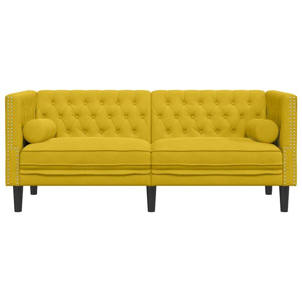 vidaXL Chesterfield Sofa with Bolsters 2-Seater Yellow Velvet