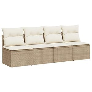 vidaXL Garden Sofa Beige PE Rattan Four-seater Adjustable Feet