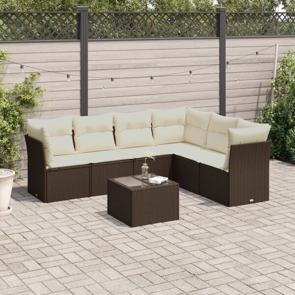 vidaXL Garden Sofa Set Brown and cream white