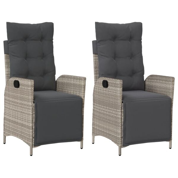 vidaXL Reclining Garden Chair Set of 2 Light Grey PE Rattan Standard