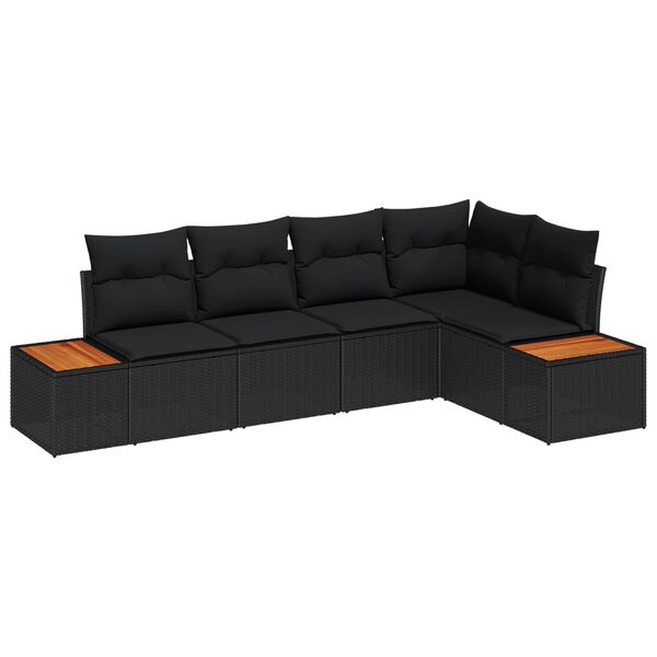 vidaXL Garden Sofa Set with Cushion 5 pcs Black Poly rattan