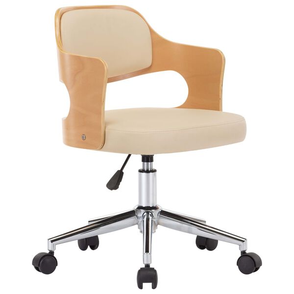 vidaXL Office Chair Cream Faux leather, bentwood, metal Adjustable
