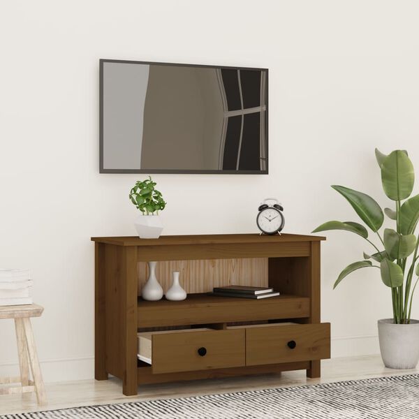 vidaXL TV Cabinet Honey brown Solid pine wood, metal medium TV Cabinet