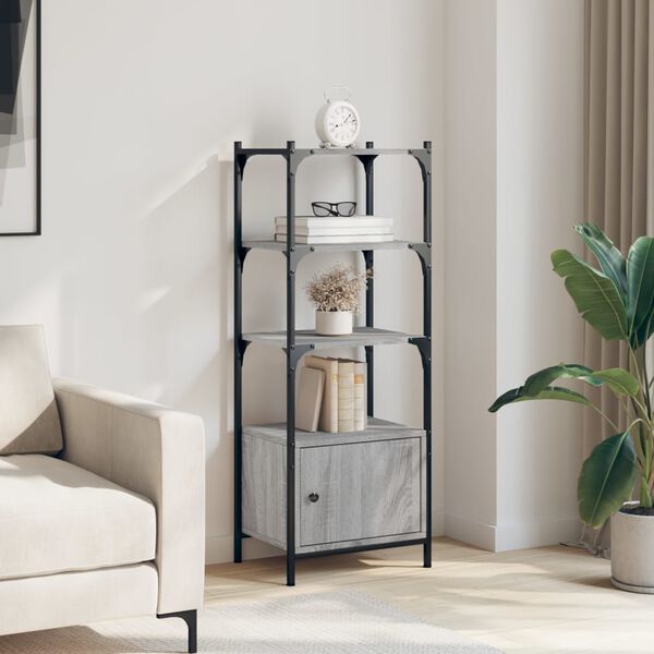 vidaXL Bookcase Grey Sonoma Engineered wood, metal 16.1 x 11.8 x 43.1 in