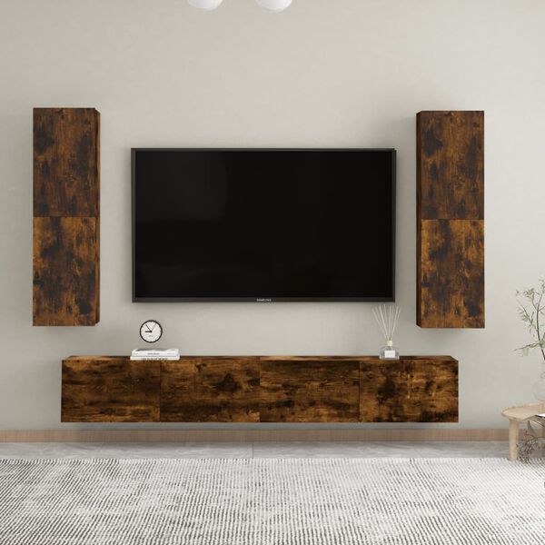 vidaXL Wall-mounted TV Cabinet Set of 2 Smoked Oak Engineered Wood Large