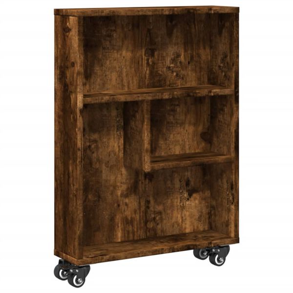 vidaXL Narrow Storage Cart Smoked Oak Engineered Wood 18.9 x 5.1 x 26.8 in