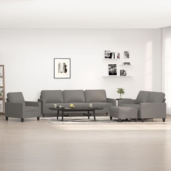 vidaXL 4 Piece Sofa Set with Cushions Dark Gray Fabric