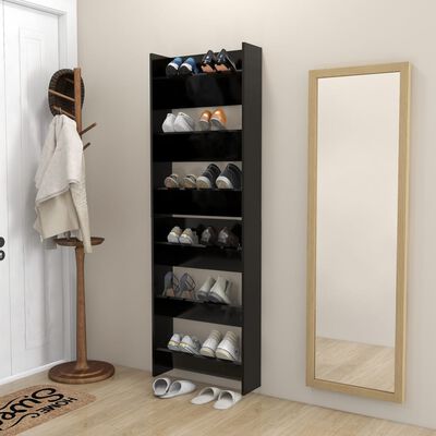 vidaXL Wall Shoe Cabinets 2 pcs Black 23.6"x7.1"x35.4" Engineered Wood