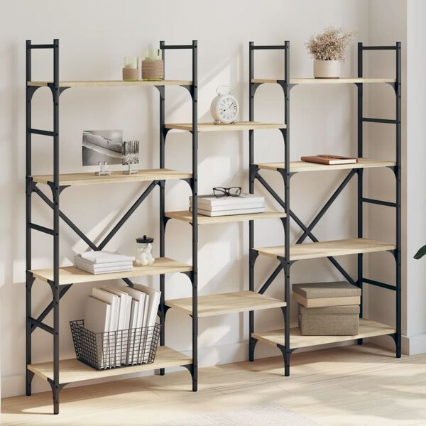 vidaXL Bookshelf Sonoma oak Engineered wood, powder-coated steel Tall