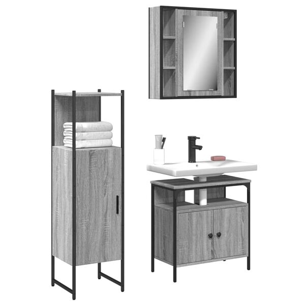 vidaXL Bathroom Cabinet Set Grey Sonoma
