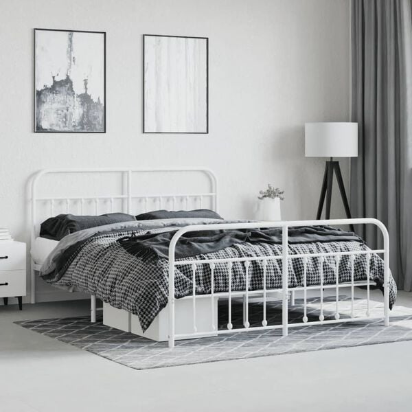 vidaXL Bed Frame White Powder-coated steel 70.9x78.7 in Super King