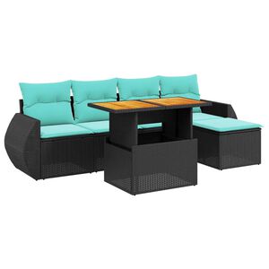 vidaXL 6 Piece Patio Sofa Set with Cushions Black Poly Rattan