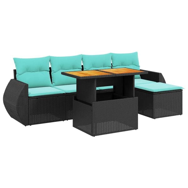 vidaXL 6 Piece Patio Sofa Set with Cushions Black Poly Rattan