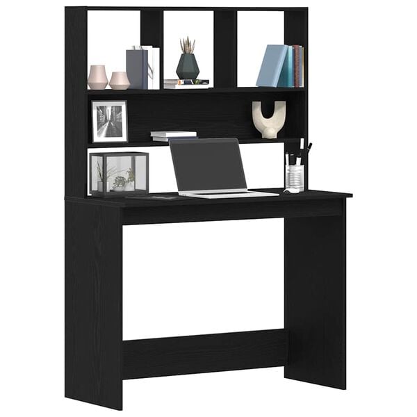 vidaXL Desk with Shelves Black Oak 40.2x17.7x58.3" Engineered Wood
