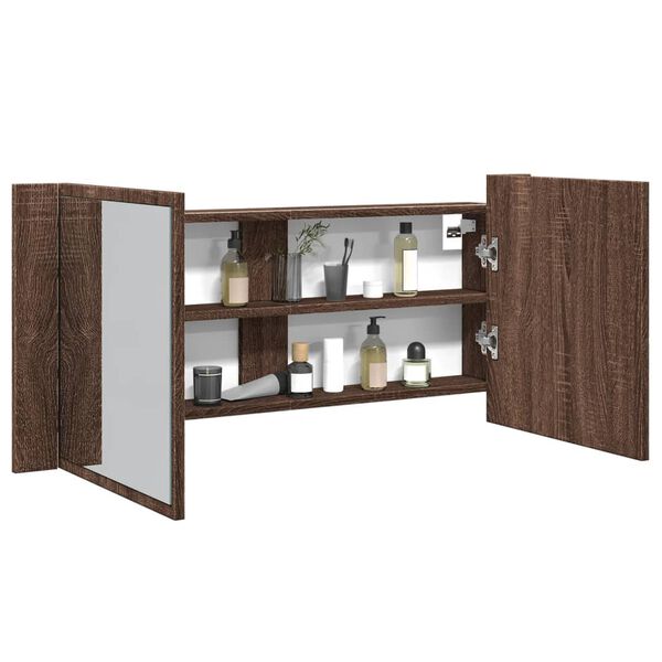 vidaXL LED Mirror Cabinet Brown oak Engineered wood 39.4 x 4.7 x 17.7 in