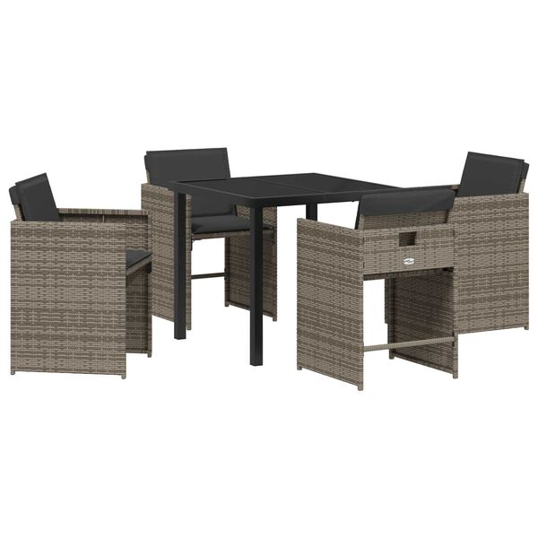 vidaXL Garden Dining Set with Cushion 5 pcs Grey Poly Rattan