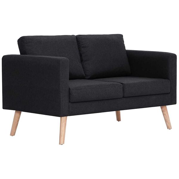vidaXL Sofa Black Polyester, Wood 2-Seater Removable Covers Sofa