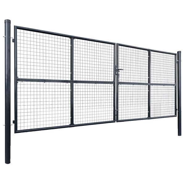 vidaXL Mesh Garden Gate Galvanized Steel 157.5"x59.1" Gray