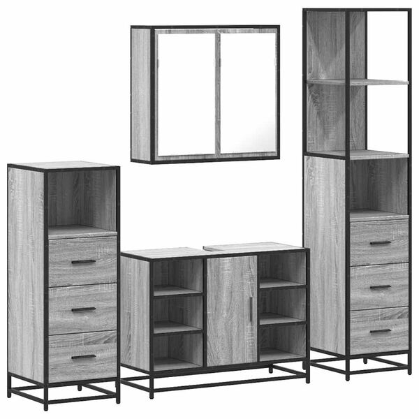 vidaXL Bathroom Furniture Set Grey Sonoma Engineered wood, metal Large