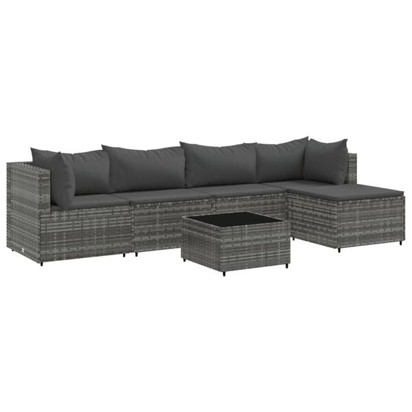 vidaXL Patio Lounge Set 5 Piece Set Grey Poly Rattan Medium