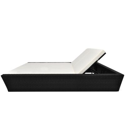 vidaXL Patio Lounge Bed with Cushion Poly Rattan Black