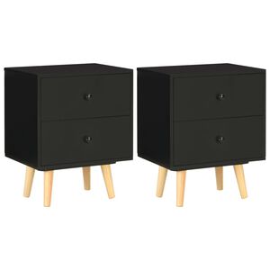 vidaXL Bedside Cabinet Set of 2 Black MDF and solid pine Bedside Cabinet