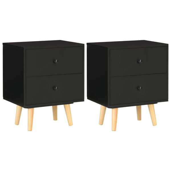 vidaXL Bedside Cabinet Set of 2 Black MDF and solid pine Bedside Cabinet