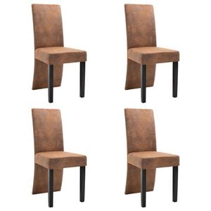 vidaXL Dining Chair Set of 4 Brown Faux suede leather and solid wood