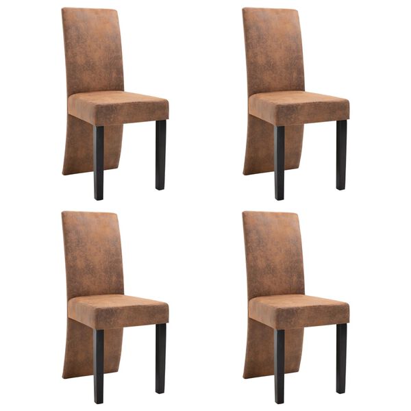 vidaXL Dining Chair Set of 4 Brown Faux suede leather and solid wood