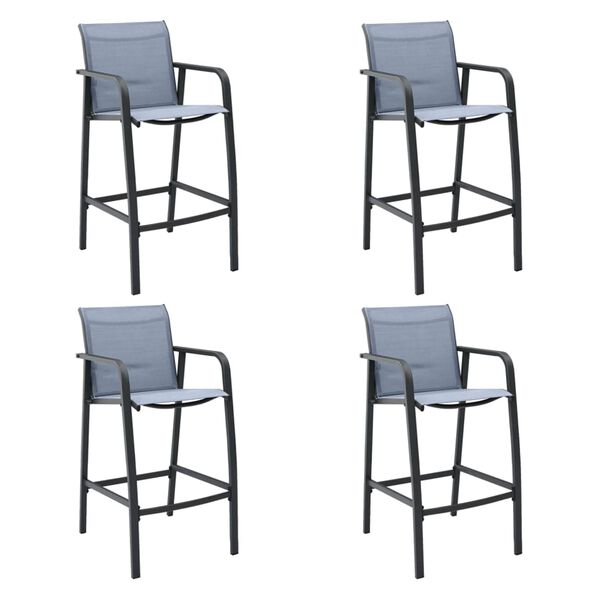 vidaXL Garden Bar Chair Set of 4 Grey Textilene, Steel Standard