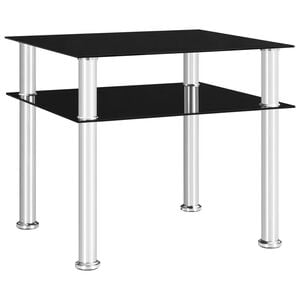 vidaXL Side Table Black Tempered glass Medium Modern Side Table