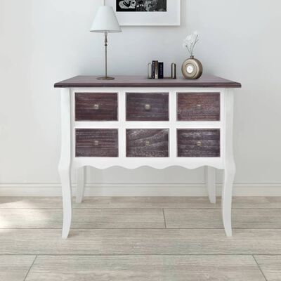Console Cabinet 6 Drawers Brown and White Wooden