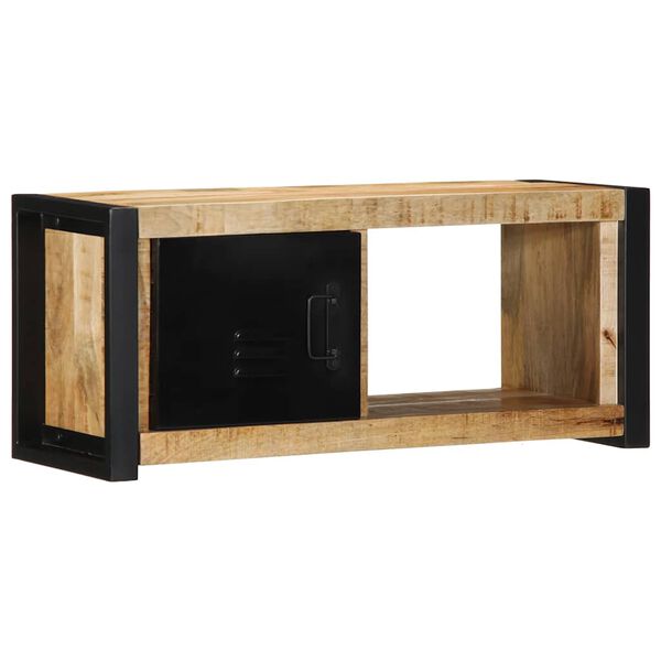 vidaXL TV Cabinet Black and Brown Solid Rough Mango Wood and Iron