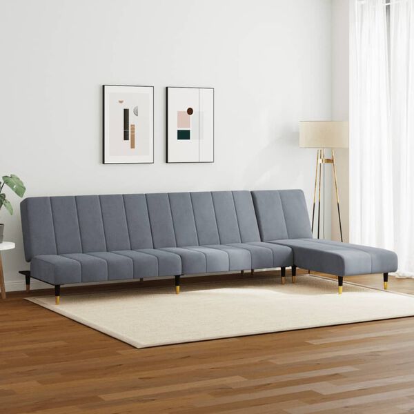 vidaXL Sofa Set Dark Grey Velvet, Wood, Plywood, Metal, Foam Large