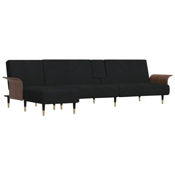 vidaXL L-shaped Sofa Bed Black Velvet Large Adjustable Armrests
