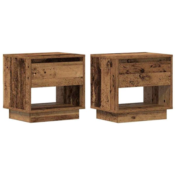 vidaXL Nightstand with Drawer 2 pcs Old Wood 17.72 x 13.39 x 17.32 in