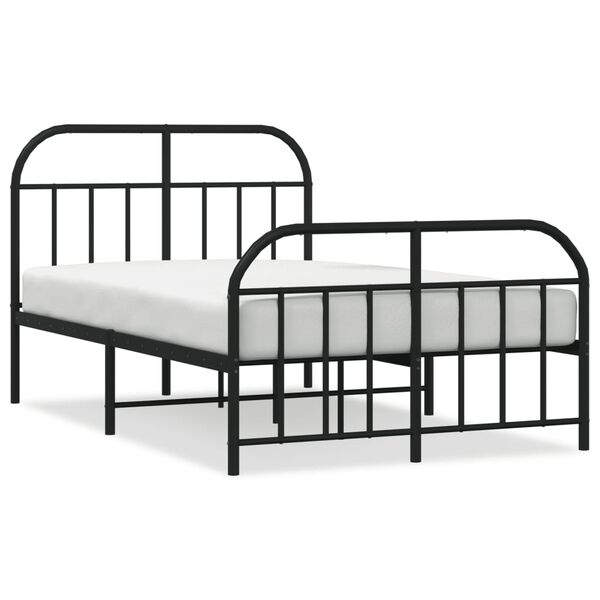 vidaXL Bed Frame Black Powder-Coated Steel 47.2x74.8 in Bed Frame