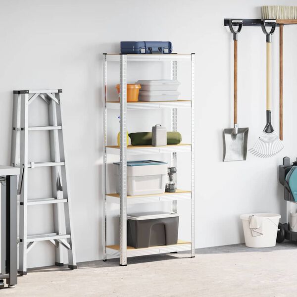 vidaXL 5-Layer Storage Shelf Silver Steel&Engineered Wood