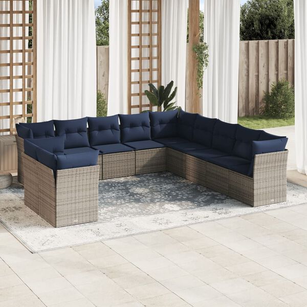 vidaXL 11 Piece Patio Sofa Set with Cushions Gray Poly Rattan